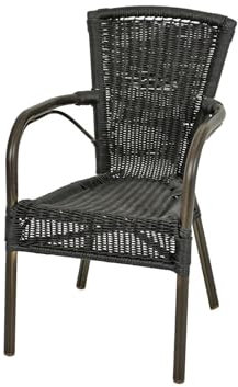 Gravidus Stapelstuhl Julian mit Aluminiumgestell in Bambusoptik, schwarzem Kunststoffgeflecht, stapelbar und wetterfest – ideal für Garten, Terrasse oder Gastronomie (110 kg belastbar)