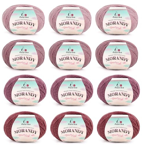 Aeelike Häkelgarn Set, 12 x 50g Merinowolle Garn zum Häkeln und Stricken - 98% Wolle 2% Acryl - Weiche Merino Garn Strickwolle für Babydecke, Schal, Socken, Mütze, Spielzeug, Basteln - Lila Serie