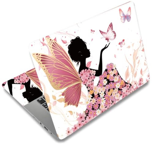 SUPERDANT Butterfly Girl Laptop Skin Decal Flowers Universal Laptops Skin Sticker Notebook Protector 12 13 13.3 14 15 15.4 15.6 Inches Vinyl Cover Removable Waterproof Personalized Art Decal