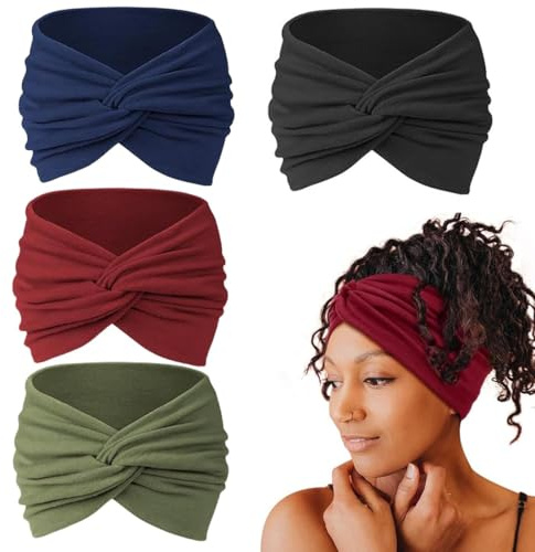 COYUN 4 Stück Haarband Damen Sommer Stirnband, Bandana Damen, 7 Zoll Extra Breit Haarbänder Dünn, Elastische Kopftuch Weiche Boho Mehrfarbig Headband für Yoga, Kosmetik, Sport, Haarschmuck Sommer