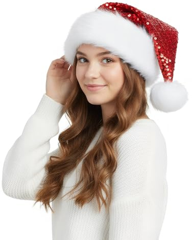 Plüsch Pailletten Weihnachtsmütze Glitzer Weihnachtshut Nikolausmütze Santa Claus Hut Dekoration Weihnachtsmann Accessoire Kostümzubehör Kopfbedeckung Für Fest Weihnachtsfeiern Cosplay Performance