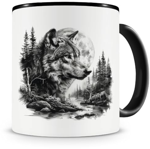 Samunshi® Tasse mit Wolf im Wald Motiv Teetasse für Tier Fans Waldtiere Heimischetiere Kaffeetasse Lustige Tassen zum Geburtstag für Wolf Fans Mug Kaffee Tee
