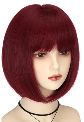Weinrote Kurze Synthetische Perücken Leichte Faserkappe Für Damen Tägliches Und Party Haarstyling. Weinrote Bob Perücken