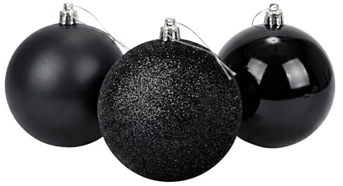 20 cm/3 große schwarze Weihnachtskugeln, PVC, bruchsicher, glänzend, matt, glitzernd, Weihnachtskugeln, Ornamente, sortiert, Set, festliche Weihnachtsbaum-Hängedekorationen, rundes Ornament für Urlaub