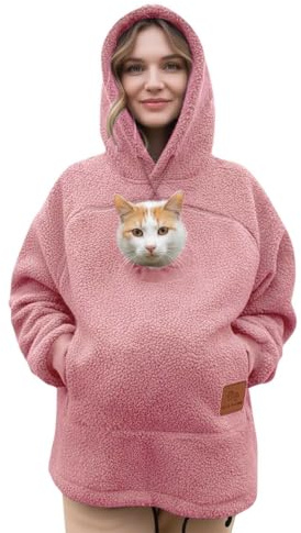 Katzenpulli Damen Blau Mit Katzen Hund Großen Tasche Mode Unisex Katze Ohr Flauschig Langarm Hoodie Sweatshirt Kapuze Hoodies Kuschelpullover Hundetasche Für Haustier Hund Katze Halter Khaki Xxl L M S