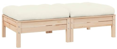 Owoxanthellate 2-Sitzer Gartensofa 127x63,5x28,5 cm Creme Holz Kiefer Modular Outdoor Lounge Couch klein für Balkon Terrasse Wintergarten