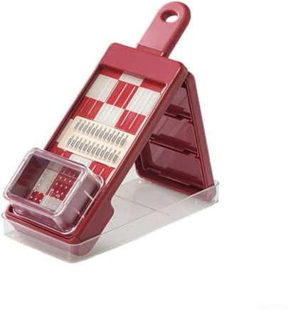 Vegetable Chopper Manual Food Chopper,4-in-1 Vegetable Chopper Mandoline Slicer,for Grating Shredding Garnishing, Built-in Finger Guard and Storage Container, Non-Slip(Red)