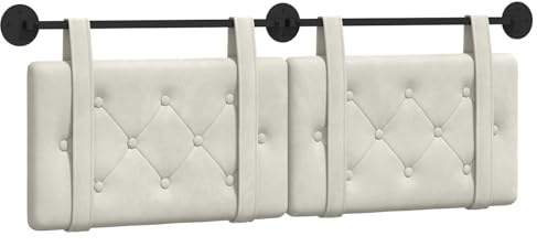 vidaXL Hängendes Kopfteil Creme Samt, Moderner rechteckiger Wand-Headboard aus Samt, bezogen mit Bändern, Knopfsteppung für entspannende Schlafzimmer-Deko