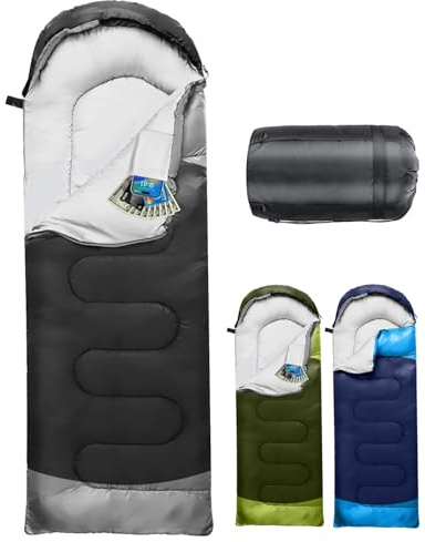 Schlafsack Camping für 3–4 Jahreszeiten, Outdoor-Schlafsack für Erwachsene und Kinder, Kompakter Schlafsäcke mit Kapuze & Innentasche, Deckenschlafsack für Bikepacking, Wandern, 220 * 75cm