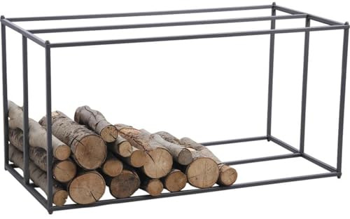 AUBRY GASPARD - Porte-Bûches Horizontal en Métal Gris - Longueur 100 x Largeur 50 x Hauteur 50 cm - Espacement des Barres 25 cm - À Monter Soi-Même - Stockage Pratique du Bois - Kit Complet Inclus