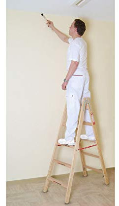 Euroline Holz Comfort Sprossen Stehleiter 2x7 Sprossen - Länge 2,00m 100% Holz, 2,00 Meter, Arbeitshöhe 3,10 Meter