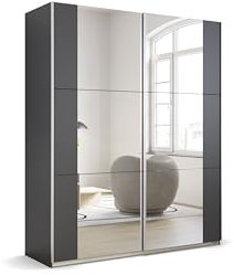 Rauch Möbel Kronach Schrank Schwebetürenschrank, 2-türig, Grau Metallic mit 2 Spiegel, inkl. Zubehörpaket Basic 2 Kleiderstangen 2 Einlegeböden, BxHxT 175x210x59 cm