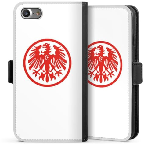 Klapphülle kompatibel mit Apple iPhone 8 Handyhülle aus Kunst Leder schwarz Flip Case Offizielles Lizenzprodukt Eintracht Frankfurt Sportgemeinde Eintracht