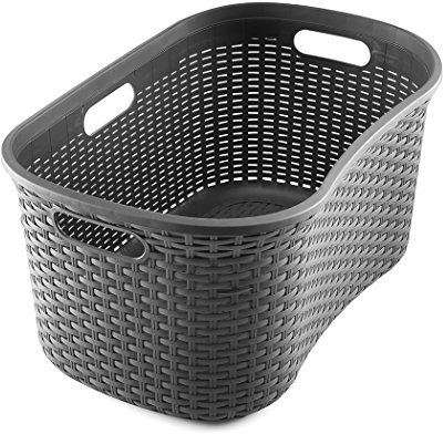 Addis 517994 Faux Rattan Hipster Laundry Basket, Charcoal, 40-Litre