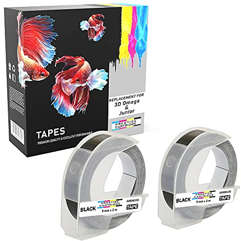 Prestige Cartridge 2x S0898130 Weiß auf Schwarz 3D Prägeband 9mm x 3m kompatibel für Prägegeräte Junior und Omega