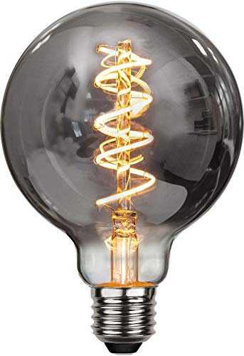 Star Trading 354-61-1 Deco LED Spiral Filament, E27 Globe, dimmbar, Rauchglas/verspiegelt, 2100 K, 90 Ra, 50 LM, ca. 9,5x13,8 cm, 230 V/ 2 W, 1 Stück Karton