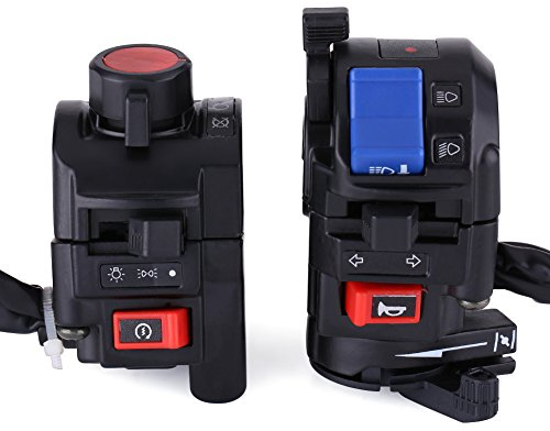 Keenso Motorrad Lenkerschalter, 1 Paar 7/8 Zoll 22mm 12V Motorrad Lenkerschalter Blinkerschalter Hupenschalter Scheinwerferschalter Fernlicht/Niederlichtschalter(Schwarz)