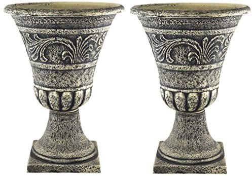 Muddy Hands Stone Look Large Plant Pots Outdoor Garden Patio Urn Stand Round Tall Planters (2)