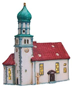 Kirche in Wasserburg am Bodensee aus Porzellan – Windlicht Lichthaus Miniatur-Modell – B19 x T12 x H24 cm -Dekohaus Weihnachtsdorf Miniaturwelt Winterdeko Sammlerobjekt Weihnachtsdekoration