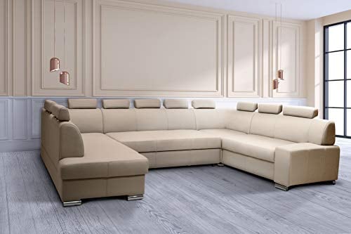 Quattro Meble Super großes Echtleder Ecksofa U-Form London I U 10z 170x352x225 Sofa Couch mit Schlaffunktion Echt Leder Eck Couch Ledersofa