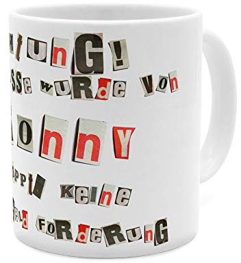 printplanet Tasse mit Namen Ronny - Motiv Ausgeschnittene Buchstaben - Namenstasse, Kaffeebecher, Mug, Becher, Kaffeetasse - Farbe Weiß