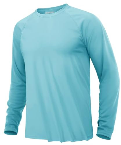 KEFITEVD UPF 50+ UV Sun Protection Long Sleeve T Shirts for Men Sunblock Climbing Tees, Light Green, S
