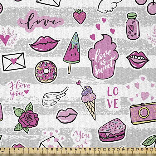 ABAKUHAUS emoji Stoff als Meterware, Memphis-Art-Gekritzel, ausdehnbar mit Elestan für Heimwerkarbeiten und Näharbeiten, 1Meter, Magenta Weiß