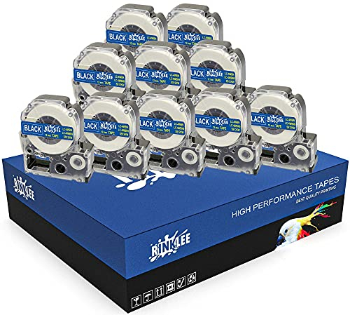 RINKLEE LC-4WBN LC-4WBN9 Schwarz auf Weiß Etiketten Schriftband Kompatibel mit Epson LabelWorks LW-300 LW-400 LW-500 LW-600P LW-700 LW-900P LW-1000P & KingJim Tepra Pro | 12 mm x 8 m | 10 Kassetten