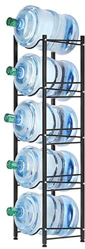 Liheya Water Cooler Rack 5 Tier for Five 5 Gallon Water Bottles, Water Bottle Holder for Office, Storage Rack in Kitchen, Compact Elegant Black