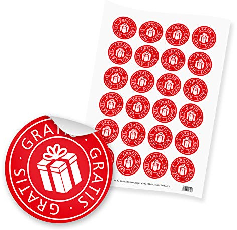 24 x itenga Aufkleber Sticker Etikett mit Text Gratis rund 4cm rot weiß selbstklebend zum Markieren von kostenlosen Zugaben