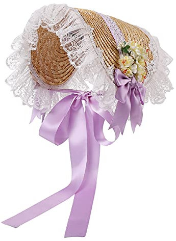 COSDREAMER Damen Sonnenhut viktorianischer Spitze Hut Cosplay Hut Strand Hut Strohhüte, Mehrfarbig (Hellviolett)
