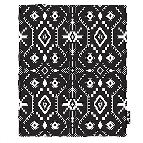 Moslion Überwurfdecke, Navajo-Muster, Indianer-Südwesten, Boho-Stil, ethnisches Design, 127 x 152 cm, warm, gemütlich, Flanell-Plüsch-Überwurf, Decken für Bettwäsche, Sofa, Couch, Schwarz und Weiß