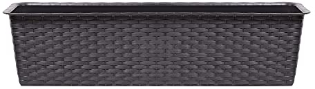 URBNLIVING Rectangle Rattan Plastic Balcony Flower Plant Garden Herb Planter Decor Pots Set (Brown, 500mm)