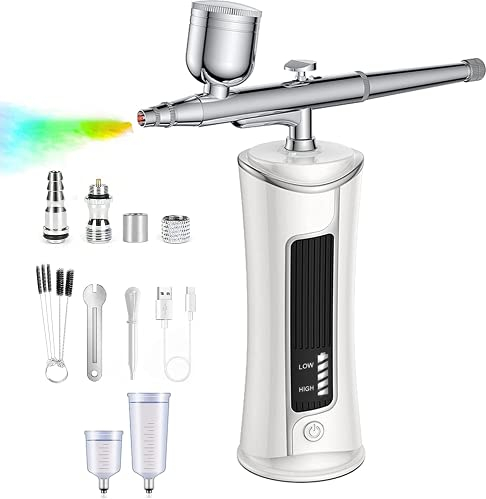 longziming Aerografo Professionale, aerografo con Compressore, Kit Pistola Aerografo Senza Fili, Pistola a spruzzo Portatile Ricaricabile Tramite USB, per Il Trucco, Tatuaggio, Nail Art, Torta