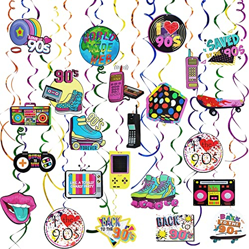 30 Stück 90er Jahre Thema Geburtstag Party Dekorationen Hängende Wirbel für Erwachsene Throwback Party Decor Back to 1990s Deckendekor