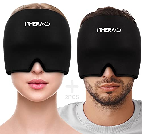 I-THERA-U Migräne Maske 2pcs - Wiederverwendbar 2 in 1 Schlafmaske Headache Hat, Kopfschmerzen Kühlpads Gel, Migräne Haube Für Geschwollene Augen, Verspannungen, Sinus & Stressabbau, Männer & Frauen