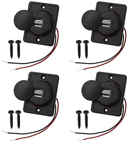 YINETTECH 4 Stück 2 USB Port Auto Ladegerät Adapter 12V-24V Steckdose Auto Dual USB Port Ladegerät Stecker Steckdose mit LED für Motorrad Auto Boot ATV UTV Wohnmobil Wohnmobil