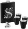 Maverton Flachmann Set 200 ml mit Gravur - Taschenflasche + 4 Schnapsgläsern 20 ml mit Trichter - Brustflasche für Männer - Farbe: mattschwarz - Monogramm