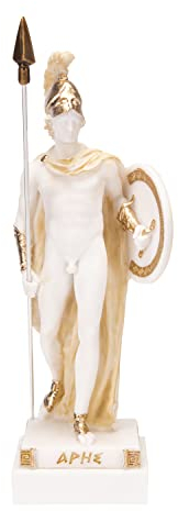 BeautifulGreekStatues Ares Mars God of War Zeus Son Römische Statue Alabaster Goldton 25,4 cm