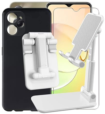 KJYF Cover per Realme 10 5G (6.6), Nero Ultra Sottile Silicone Anti-Graffio Protezione Custodia con Supporto Tablet Pieghevole Regolabile Supporto Telefono Cellulare (Bianco).