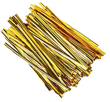 750Pcs Metallic Twist Ties 4 Inches Reusable Plastic Bag Ties Bread Foil Wire Ties for Sweet Cones Candy Food Bags Cake Pop Sticks Snacks Cellophane Party Gift Bag Supplies(Gold)