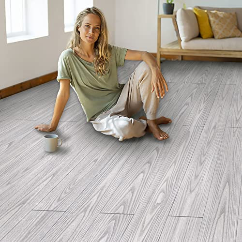CiCiwind Vinyl Flooring Light Grey Wood Vinyl Flooring 15×90cm 12pcs Self Adhesive Flooring Wood Effect Peel and Stick Vinyl Flooring Kitchen Living Room Bedroom Wood Planks Vinyl Flooring