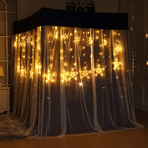 Süße Prinzessin Navy 4 Eckpfosten Betthimmel Vorhang mit Moskitonetz Schlafzimmer Dekoration & Licht wie Sternenhimmel für Erwachsene Mädchen Jungen Betthimmel Kinderbett