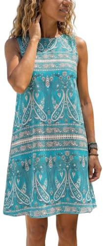 KBRPEY Abito Estivo da Donna Senza Maniche Stampa Floreale Bohémien Etnico Vestito Elegante Abito da Spiaggia Tank Short Mini Vestiti A-Line Estivo Vintage Beach Dress