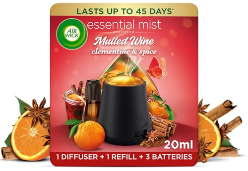 Air Wick Mulled Wine|Essential Mist Aroma Kit | 1 x 20ml |1x Diffuser & 1Refill|Natural Essential Oils