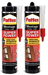 Pattex Montagekleber Super Power, Baukleber mit superstarker Anfangshaftung, Kraftkleber für saugende Materialien, Kleber für innen & außen, Aktionspack mit 2 x 370g, 9H PXS37