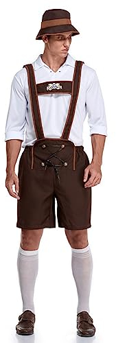 Fulidngzg Trachtenset Herren Komplett, Vintage Hosenträger Outfit Bayrische Trachtenset Kurze Jäger Trachtenlederhosen Schwarz Trachtenhose Lederhosenoptik Elegante Traditionelle Lederhosen Trousers