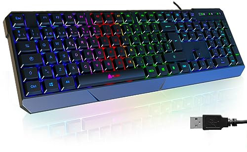 KLIM™ Chroma Spain Clavier Gamers QWERTY Filaire USB - Haute Performance - Clavier Éclairé Chromatique Gaming Noir RGB - PC, PS4 & Xbox One - Nouvelle Version (Reconditionné)