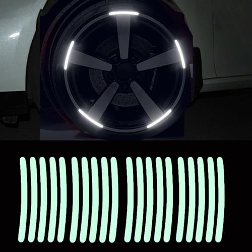 Ezweiji 20pcs Reflektierende Felgenstreifen Aufkleber für Auto Motorrad Räder Fahrrad, Nacht Sicherheit Dekoration Streifen Universal Anti-Scratch Reflektierende Felgen Aufkleber (Leuchtend)