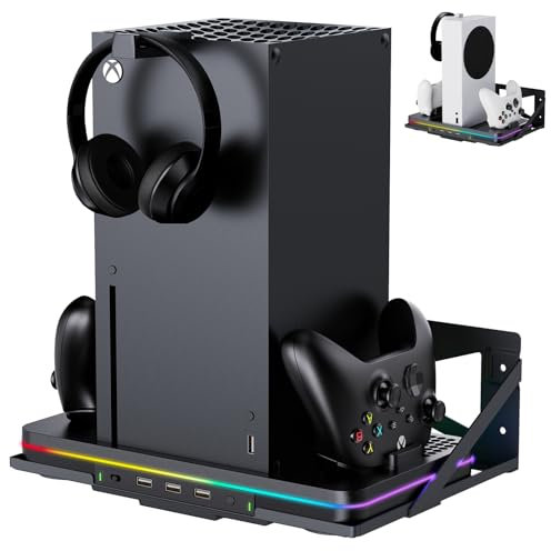 Wall Mount for Xbox Series X/S, Metal Wall Mount Kit for Xbox Series X/S Accessories with Dual Controller Stand and Headphone Holder, Efficient Ventilation Design & Easy Installation (Wall Mount &